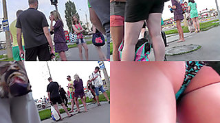 Funny panties of sexy chick seen in free upskirt video